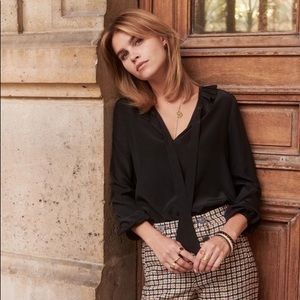 EUC Black Sezane Mathilda tie-neck blouse FR36